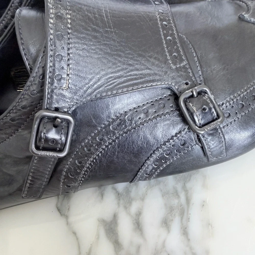 Prada 2EG469‎ Mens Leather Double Monk Strap Wingtip Shoes Grey Black UK 11
